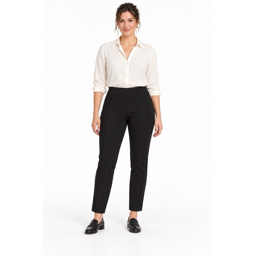 Theory Ponte Pants Womens 10 Black Skinny High Rise Stretch Side Zip Career Chic